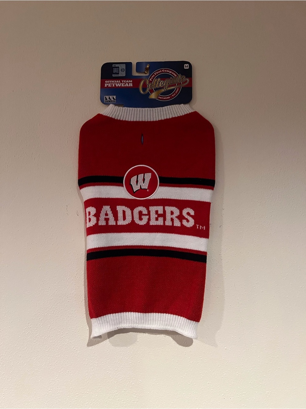 Pets First Red and White Wisconsin Badgers Knit Dog Sweater